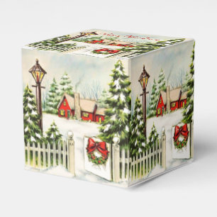  Christmas Red House Lantern Pine Trees   Favor Boxes