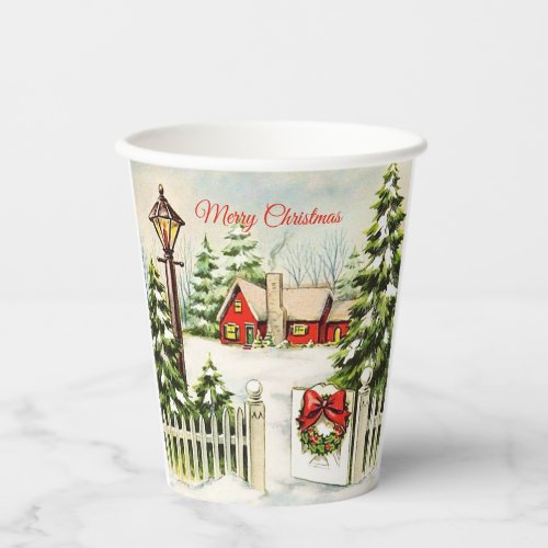  Christmas Red House Lantern Pine Trees  Paper Cups