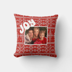 Christmas Red Knit Sweater Pattern Custom Photo Throw Pillow
