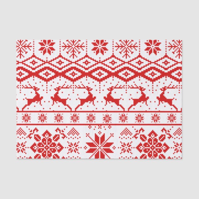 Christmas Red Knitted Reindeer Pattern Tissue Paper (Front)