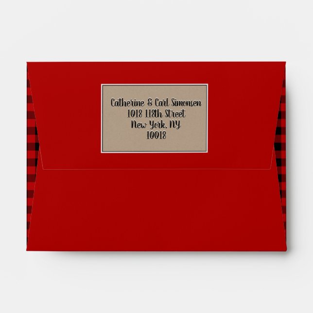 Christmas Red Kraft Paper & Buffalo Plaid 4x6 Envelope (Back (Top Flap))