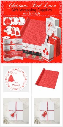 Christmas Red Lace Gift Wrap and Ornaments