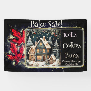 Christmas Red Leaves Snowy Village Bake Sale  Banner