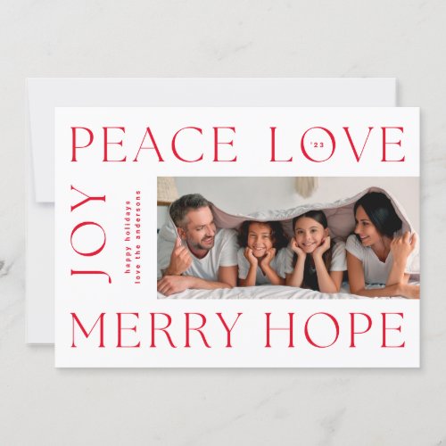 Christmas RED Letters MERRY JOY PEACE LOVE photo Holiday Card