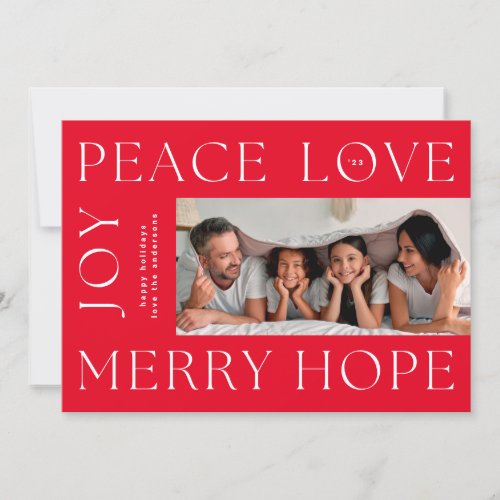 Christmas RED Letters MERRY JOY PEACE LOVE photo Holiday Card