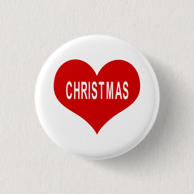 CHRISTMAS Red Love Heart Button (Front)