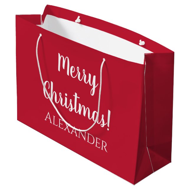 Christmas Red Merry Christmas Personalized Large Gift Bag (Back Angled)