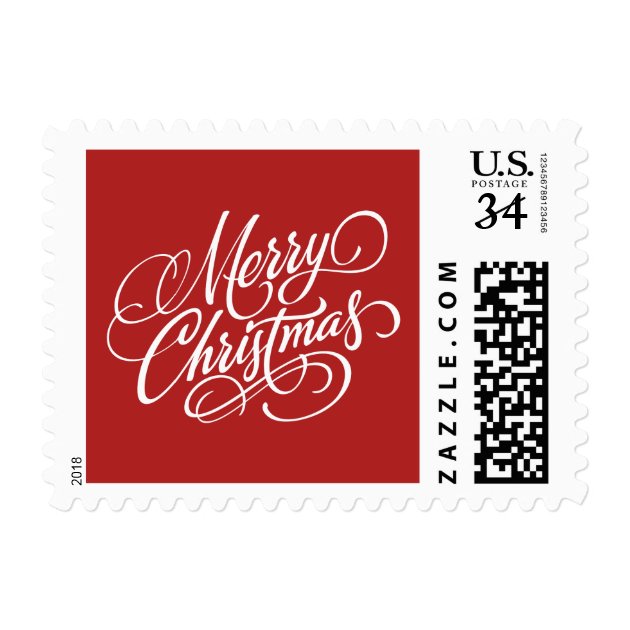 Christmas Red Merry Christmas Postage Stamp