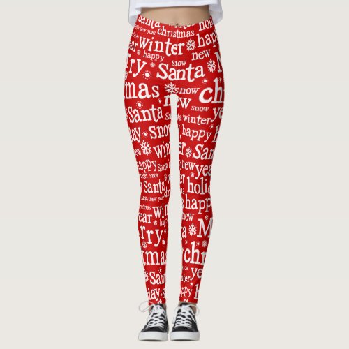 Christmas Red Merry Christmas Santa Winter Leggings