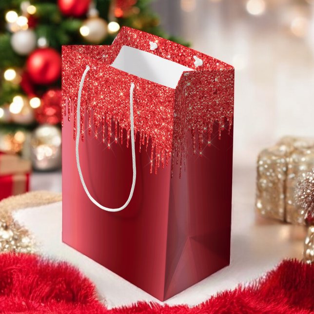 Christmas Red Metallic Dripping Glitter Gift Bag (Creator Uploaded)