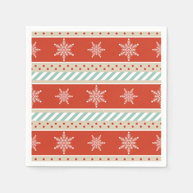 Christmas Red Mint Stripes Snowflakes  Pattern Napkins (Front)
