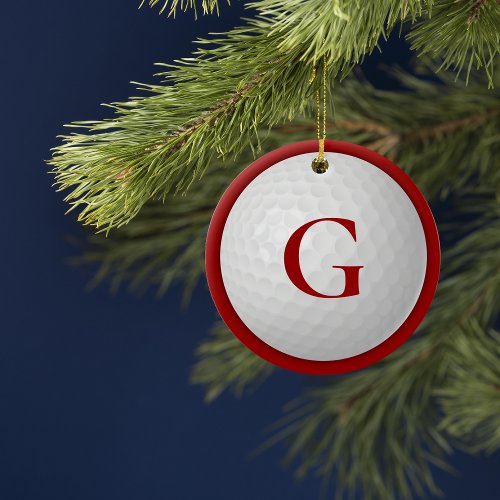 Christmas Red Monogram Golf Ball Ceramic Ornament