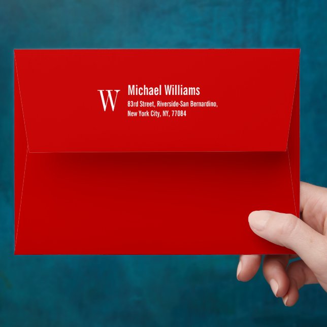 Christmas Red Monogram Professional Return Address Envelope (Hand)