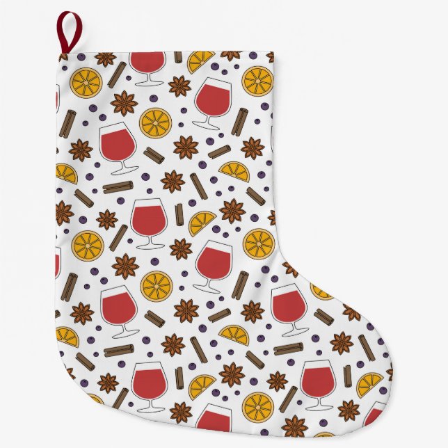 Christmas red mulled spicy wine drawing large christmas stocking (Front)