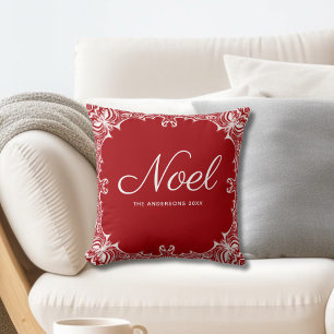 Christmas Red Noel Monogram Throw Pillow