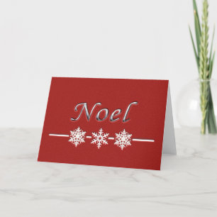 Christmas Red Noel Snowflakes Holiday Card