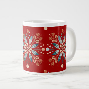 Christmas Red Nordic Folk Snowflake Pattern Giant Coffee Mug