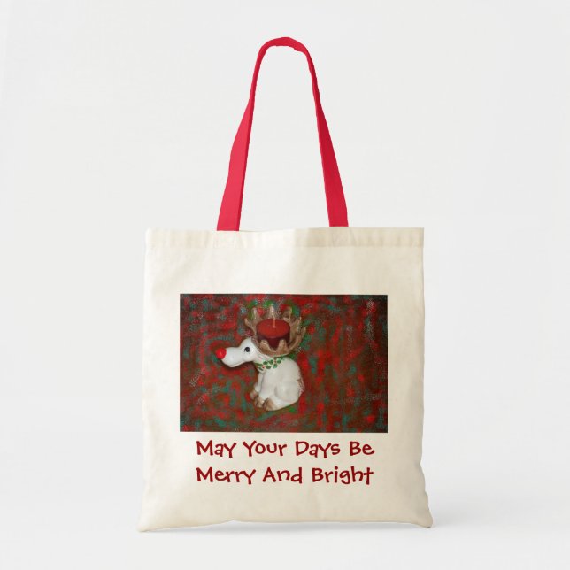 Christmas Red Nose Reindeer Moose Tote Bag (Front)