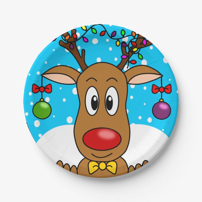 Christmas Red Nose Reindeer Paper Plate (Front)