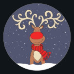 Christmas red-nosed reindeer blue sticker<br><div class="desc">Customise with your wrapping or cards with this sheet of Christmas santa stickers. Uniquely designed by Sarah Trett.</div>