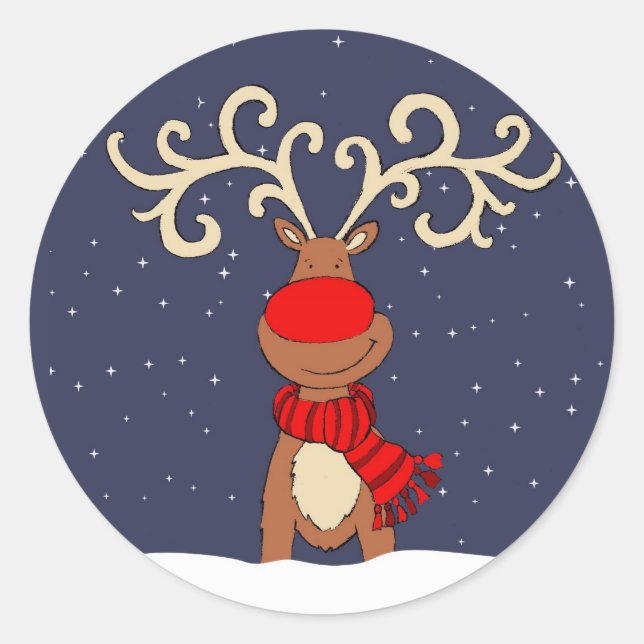 Christmas red-nosed reindeer blue sticker (Front)