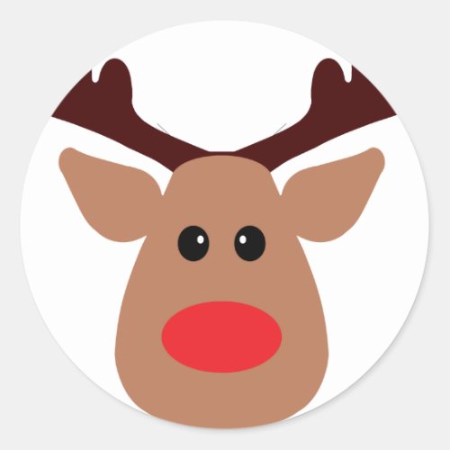Christmas Red Nosed Reindeer Classic Round Sticker