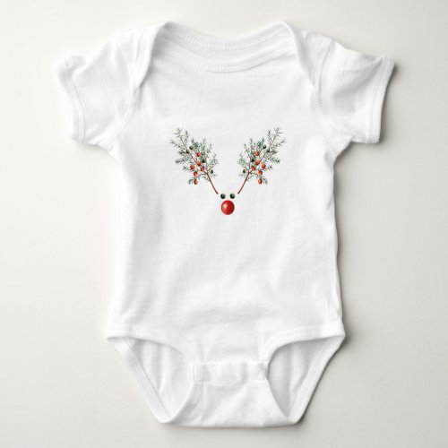 Christmas Red Nosed Reindeer Pine Berries  Baby Bodysuit