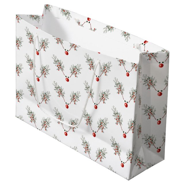 Christmas Red Nosed Reindeer Pine Berries  Large Gift Bag (Front Angled)