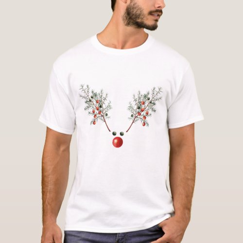 Christmas Red Nosed Reindeer Pine Berries  T_Shirt