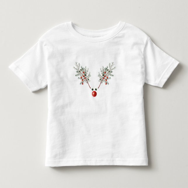 Christmas Red Nosed Reindeer Pine Berries Toddler T-shirt (Front)
