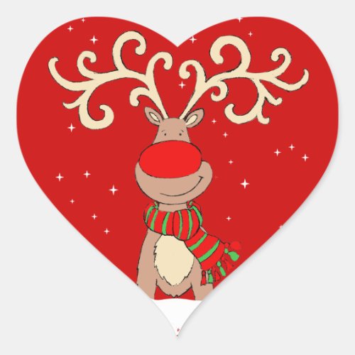 Christmas red_nosed reindeer red heart sticker