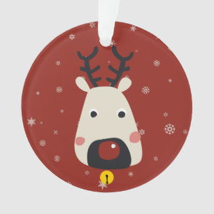 Christmas red-nosed reindeer snowflakes & name red ornament