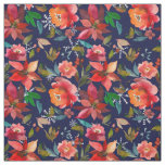 Christmas red orange burgundy navy blue floral fabric
