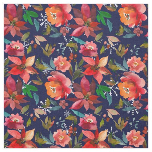 Christmas red orange burgundy navy blue floral fabric