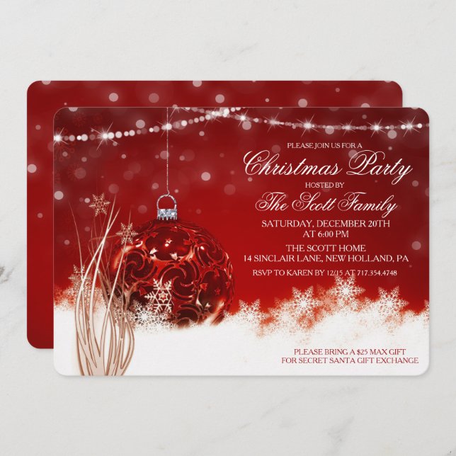 Christmas Red Ornament Holiday Party Invitation (Front/Back)