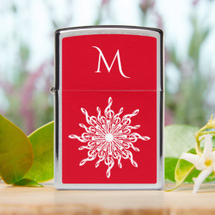 Christmas Red Ornamental G-Clef Snowflake Monogram Zippo Lighter