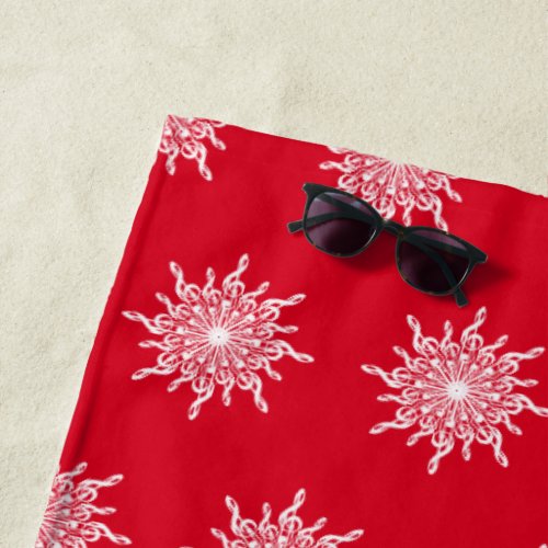 Christmas Red Ornamental G_Clef Snowflake Pattern Beach Towel