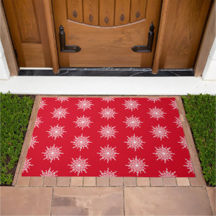 Christmas Red Ornamental G-Clef Snowflake Pattern Doormat