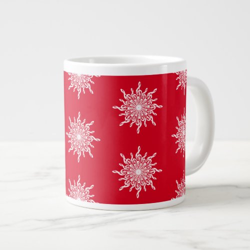 Christmas Red Ornamental G_Clef Snowflake Pattern Giant Coffee Mug