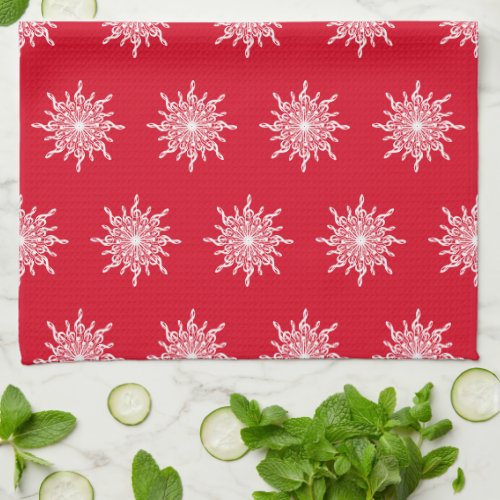Christmas Red Ornamental G_Clef Snowflake Pattern Kitchen Towel