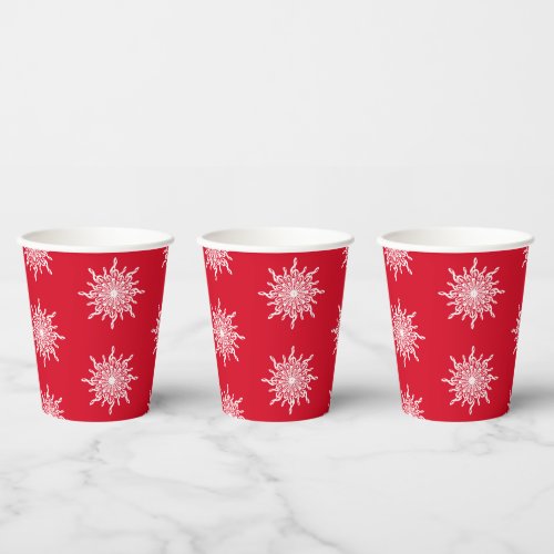 Christmas Red Ornamental G_Clef Snowflake Pattern Paper Cups