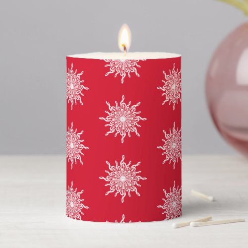 Christmas Red Ornamental G_Clef Snowflake Pattern Pillar Candle