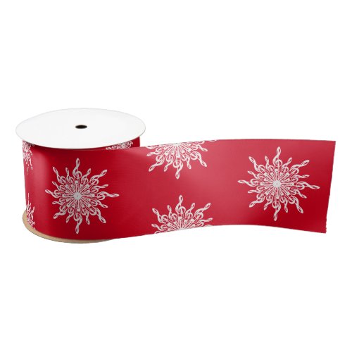 Christmas Red Ornamental G_Clef Snowflake Pattern Satin Ribbon