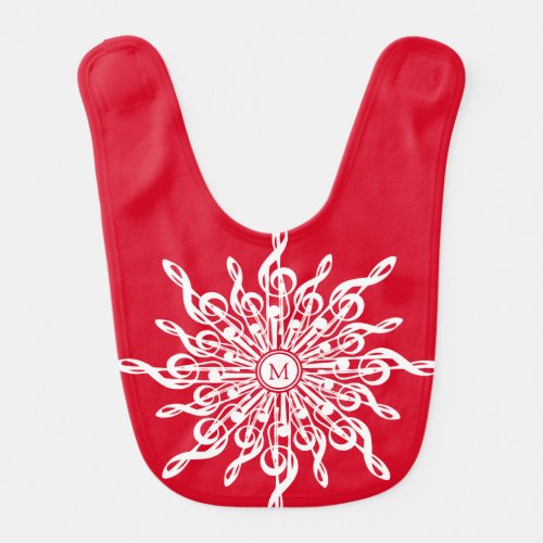 Christmas Red Ornamental Monogram G_Clef Snowflake Baby Bib