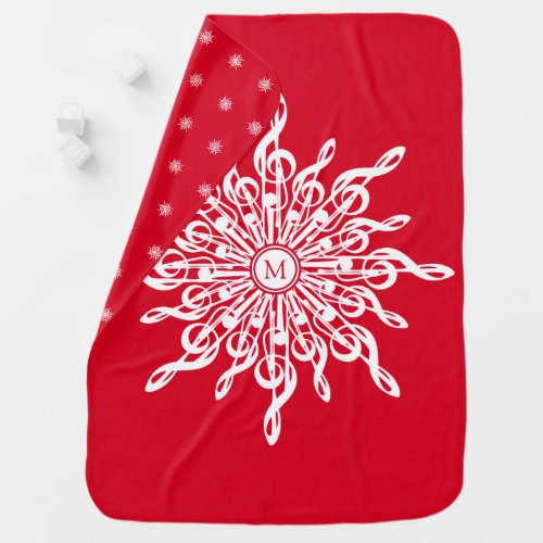 Christmas Red Ornamental Monogram G_Clef Snowflake Baby Blanket