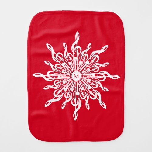 Christmas Red Ornamental Monogram G_Clef Snowflake Baby Burp Cloth