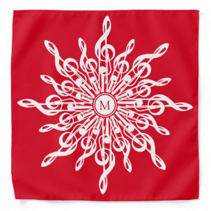 Christmas Red Ornamental Monogram G-Clef Snowflake Bandana