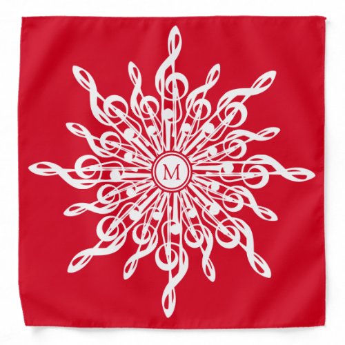 Christmas Red Ornamental Monogram G_Clef Snowflake Bandana