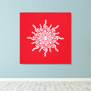 Christmas Red Ornamental Monogram G-Clef Snowflake Canvas Print