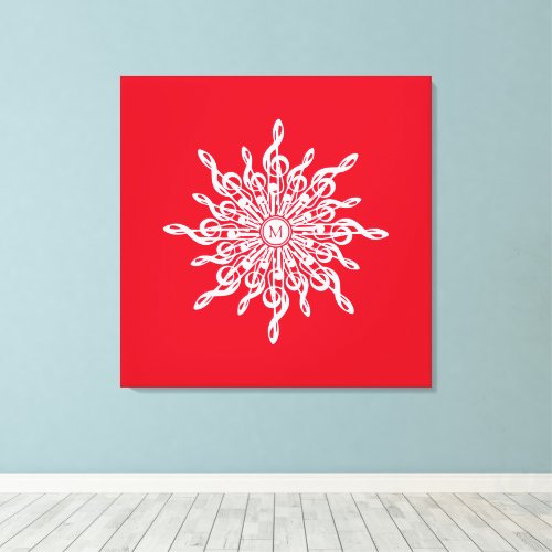 Christmas Red Ornamental Monogram G_Clef Snowflake Canvas Print